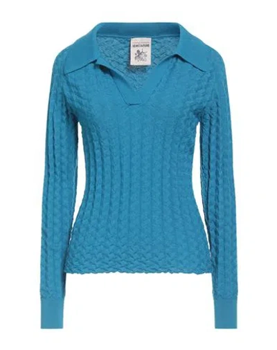 Semicouture Woman Sweater Azure Size L Virgin Wool In Blue