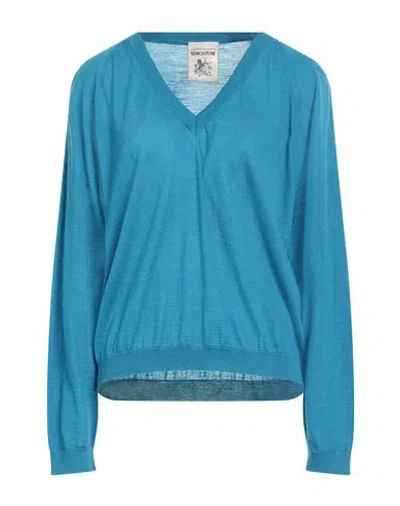 Semicouture Woman Sweater Azure Size L Virgin Wool In Blue