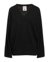 Semicouture Black Sweater With V-neck And Logo Embroidered On The Side In Black