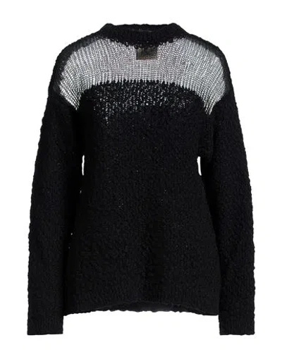 Semicouture Woman Sweater Black Size M Wool, Polyamide, Virgin Wool In Animal Print