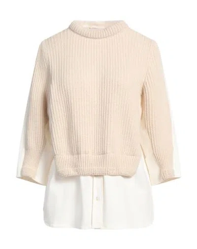 Semicouture Woman Sweater Cream Size Xl Wool, Polyamide, Cotton, Lyocell, Elastane In White