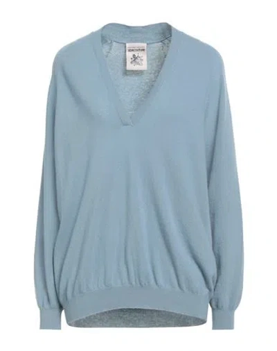 Semicouture Woman Sweater Sky Blue Size M Virgin Wool, Cashmere