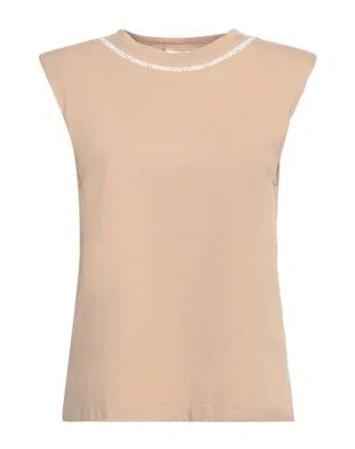 Semicouture Woman T-shirt Beige Size L Cotton