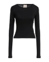 Semicouture Woman T-shirt Black Size L Modal, Cotton In Black