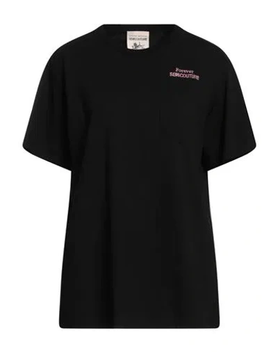 Semicouture Woman T-shirt Black Size M Cotton