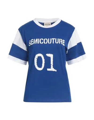 Semicouture Woman T-shirt Bright Blue Size M Cotton