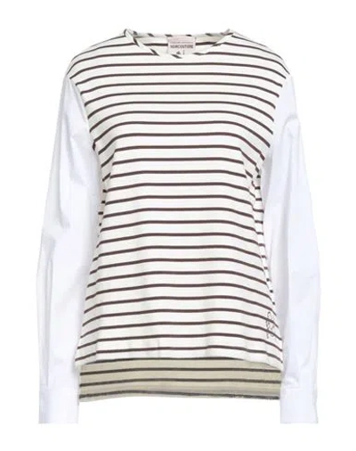 Semicouture Woman T-shirt Chocolate Brown Size L Cotton In White