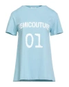 Semicouture Woman T-shirt Sky Blue Size M Cotton