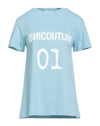 Semicouture Woman T-shirt Sky Blue Size M Cotton