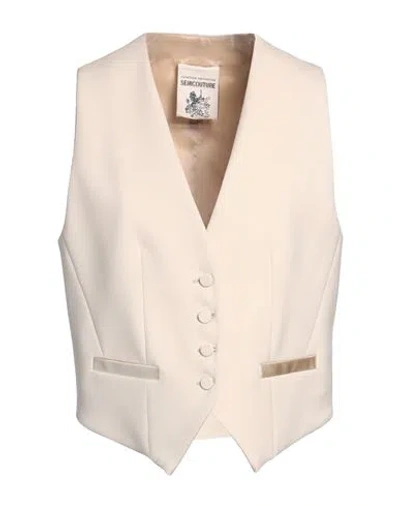 Semicouture Woman Tailored Vest Beige Size 6 Polyester, Virgin Wool, Elastane