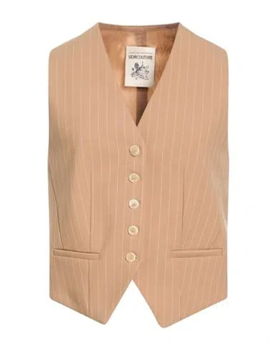 Semicouture Woman Tailored Vest Camel Size 6 Polyester, Virgin Wool, Elastane In Brown