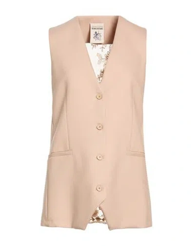 Semicouture Woman Tailored Vest Sand Size 6 Virgin Wool, Elastane In Neutral