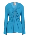 Semicouture Woman Top Azure Size 6 Acetate, Silk