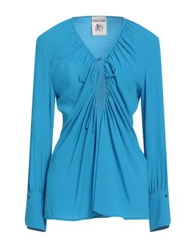 Semicouture Woman Top Azure Size 6 Acetate, Silk In Blue