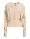 Semicouture Woman Top Beige Size 10 Acetate, Silk