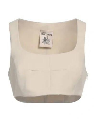 Semicouture Woman Top Beige Size 8 Polyester, Viscose, Elastane