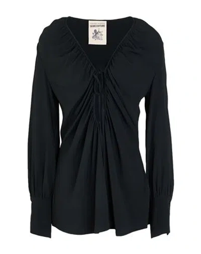 Semicouture Woman Top Black Size 8 Acetate, Silk