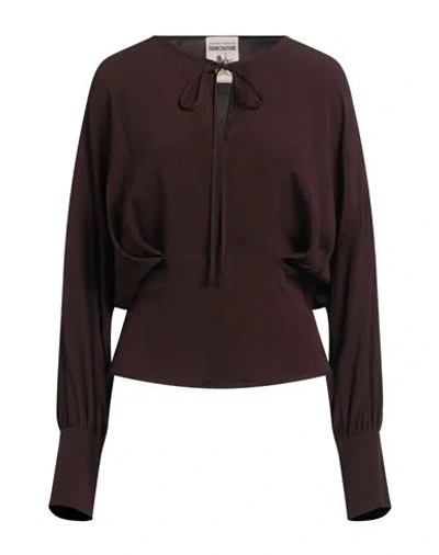 Semicouture Woman Top Chocolate Brown Size 8 Acetate, Silk
