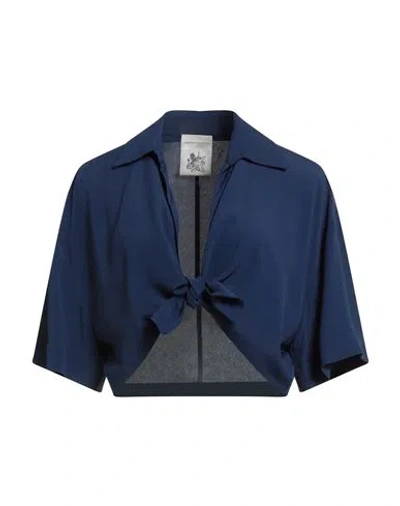 Semicouture Woman Top Navy Size 2 Acetate, Silk In Blue