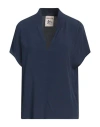 Semicouture Woman Top Navy Size 6 Acetate, Silk In Blue