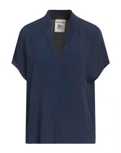 Semicouture Woman Top Navy Size 6 Acetate, Silk In Blue