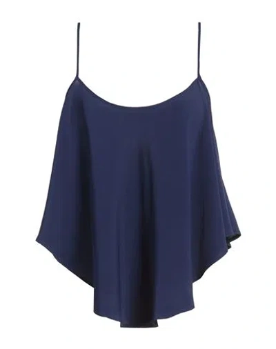 Semicouture Woman Top Navy Size 8 Acetate, Silk In Blue