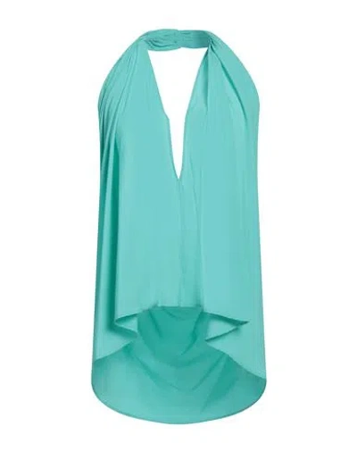 Semicouture Woman Top Turquoise Size 10 Acetate, Silk In Blue