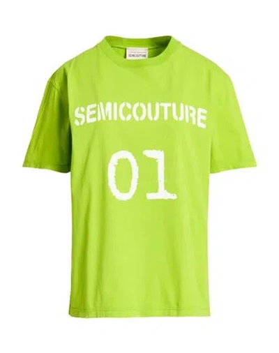 Semicouture Woman T-shirt Lime Green Size M Cotton In Multi