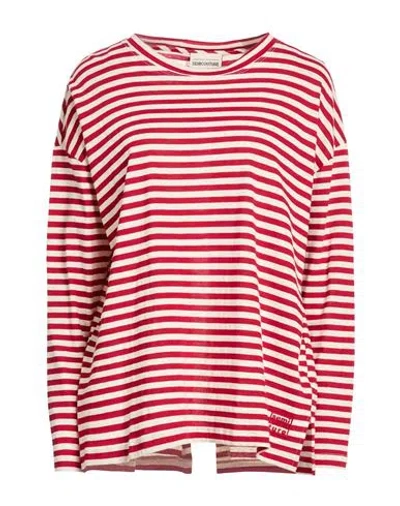 Semicouture Woman T-shirt Red Size 6 Cotton, Linen
