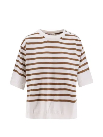 Semicouture Striped Cotton Sweater In White