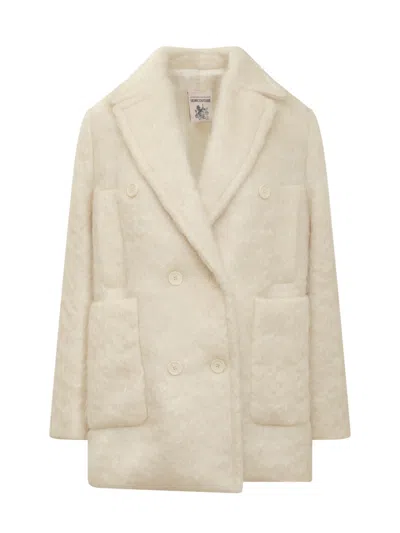 Semicouture Off White Notched Lapel Trench Coat In Neutral