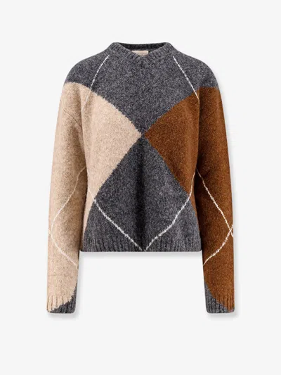 Semicouture Wool And Alpaca Blend Diamond-patterned Sweater In Gray