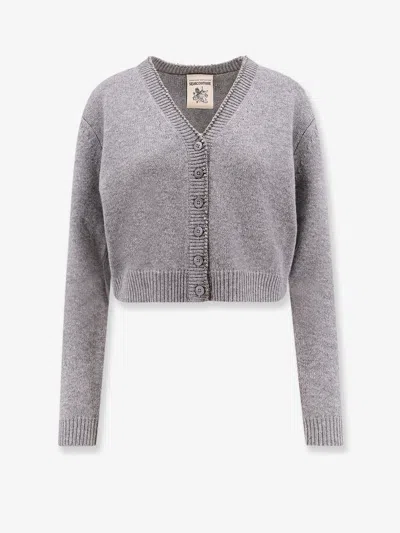 Semicouture Wool And Cashmere Cardigan With Rhinestones In Gray