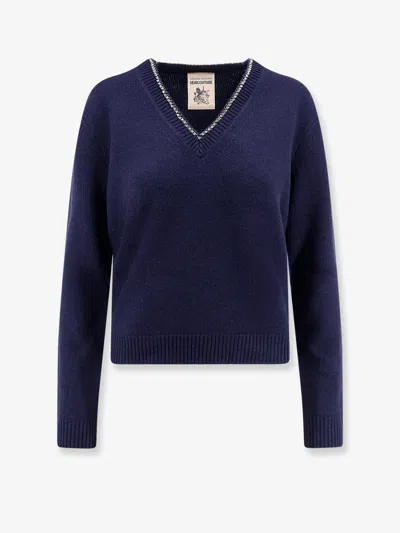 Semicouture Wool And Cashmere Sweater With Rhinestones In Blue