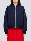Semicouture Wool Blend Bomber Jacket With Elasticated Collar In 蓝色