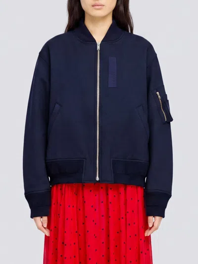 Semicouture Wool Blend Bomber Jacket With Elasticated Collar In 蓝色