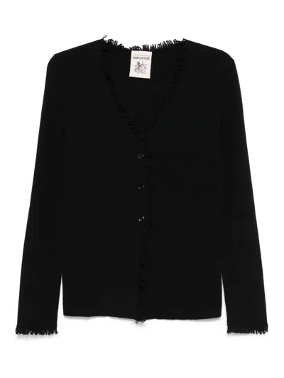 Semicouture Wool Blend Sophie Cardigan With Fringes In Black