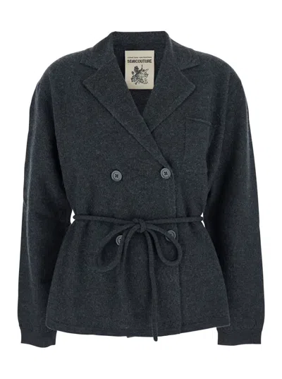 Semicouture Wool Cardigan In Gray