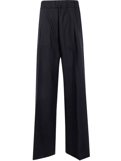 Semicouture Wool Pleat Wide-leg Pants In Black
