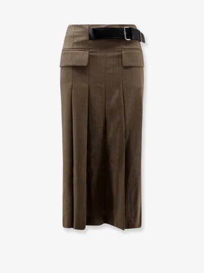 Semicouture Wool Skirt With Belt In Brown