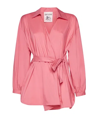Semicouture Wrap Belted Tunic Top In Pink