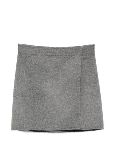 Semicouture Wrap-design Wool Mini Skirt In Gray