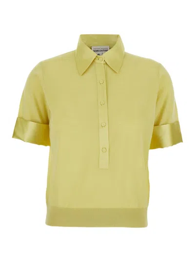 Semicouture Yellow Polo Shirt With Turn-up Cuffs And Classic Collar In Wool Woman In Green