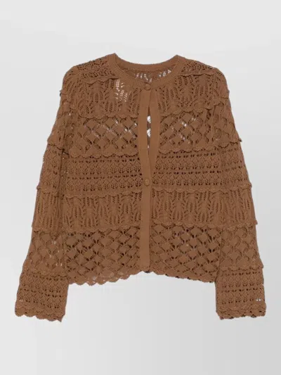 Semicouture Zilla Cotton Cardigan Crochet Knit Tiered In Brown