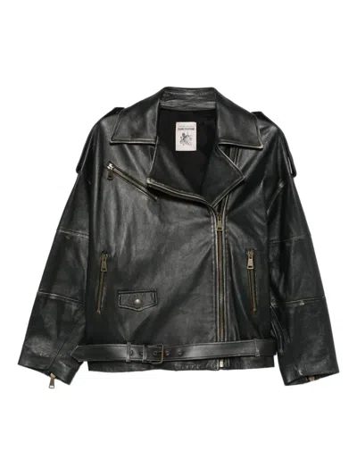 Semicouture Zip-fastening Belted Leather Jacket In Black