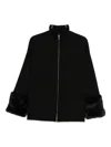 Semicouture Zip-up Jacket With Plush Fur Cuffs In Black