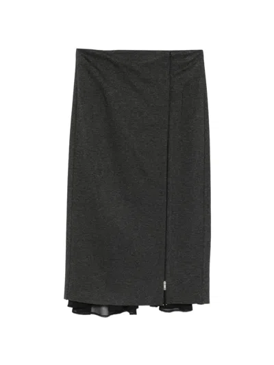 Semicouture Zip-detail Layered-hem Midi Skirt In Gray