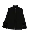 Semicouture Zip-up Jacket With Plush Fur Cuffs In Black