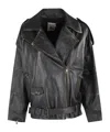 Semicouture Zippered Long-sleeved Leather Jacket In Black