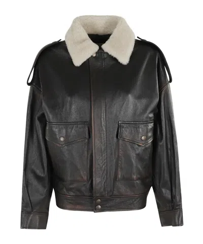 SEMICOUTURE ZIPPERED LONG-SLEEVED LEATHER JACKET
